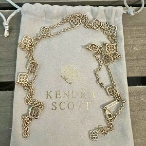 LIKE NEW Kendra Scott Rare Devalyn Long Logo Medallion Necklace in Gold